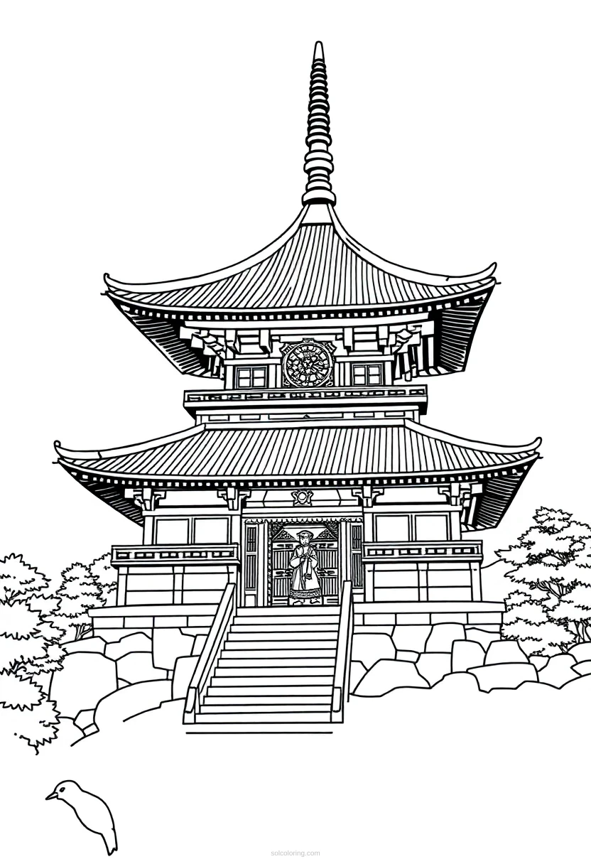 Japanese Temple Pagoda coloring page for kids