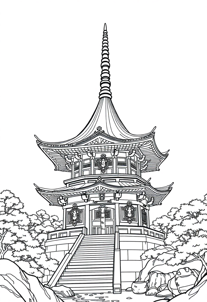 Japanese Temple Pagoda coloring page, free printable