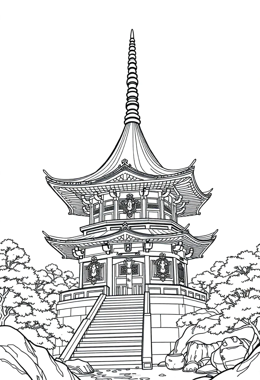 Japanese Temple Pagoda coloring page for kids
