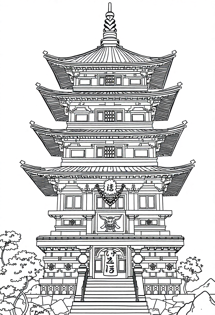Japanese Temple Pagoda coloring page, free printable