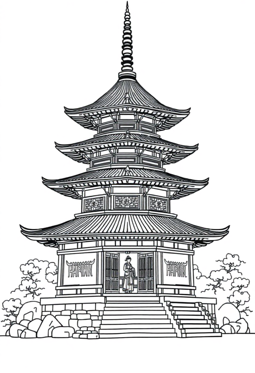 Japanese Temple Pagoda coloring page, free printable