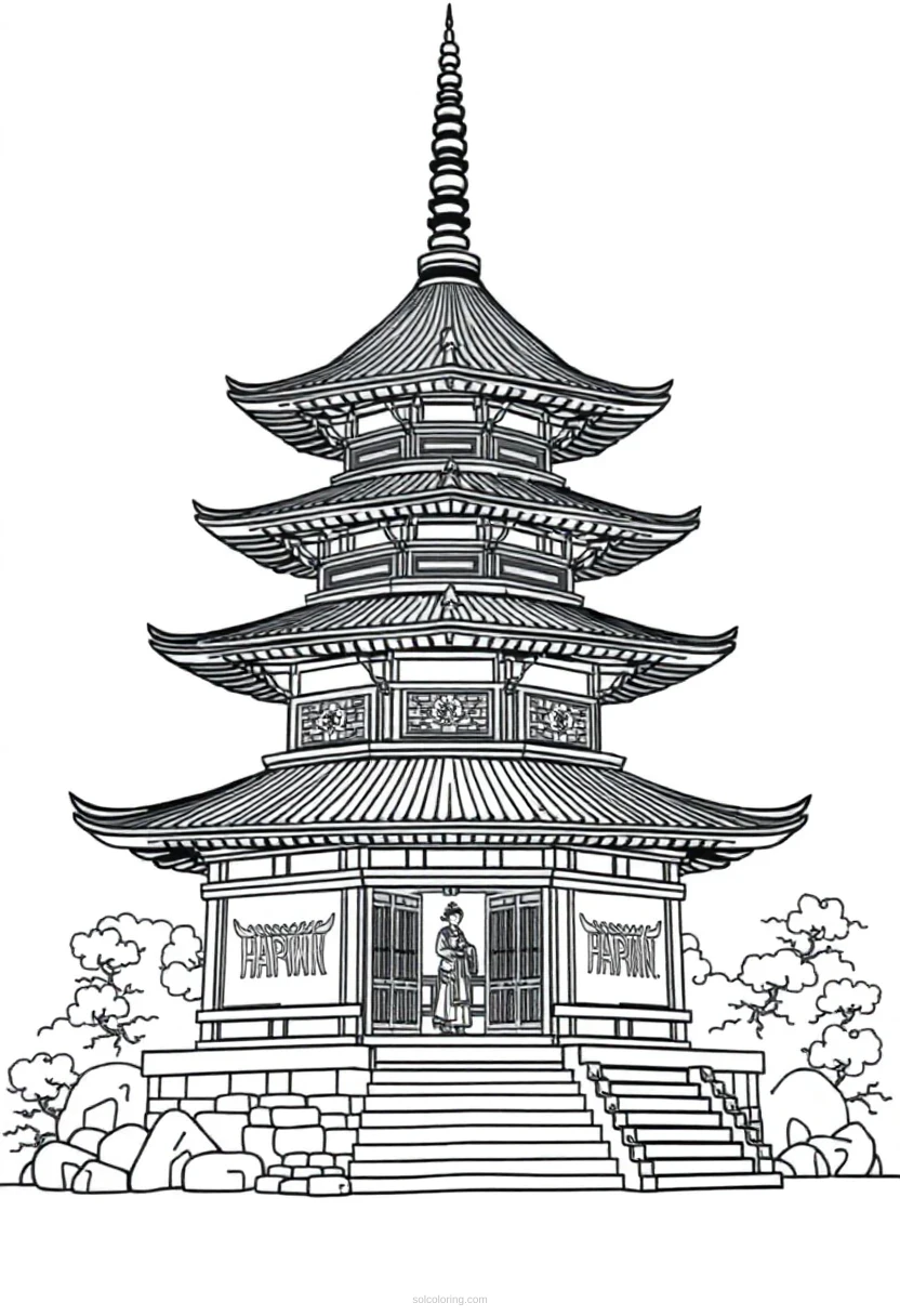 Japanese Temple Pagoda coloring page for kids