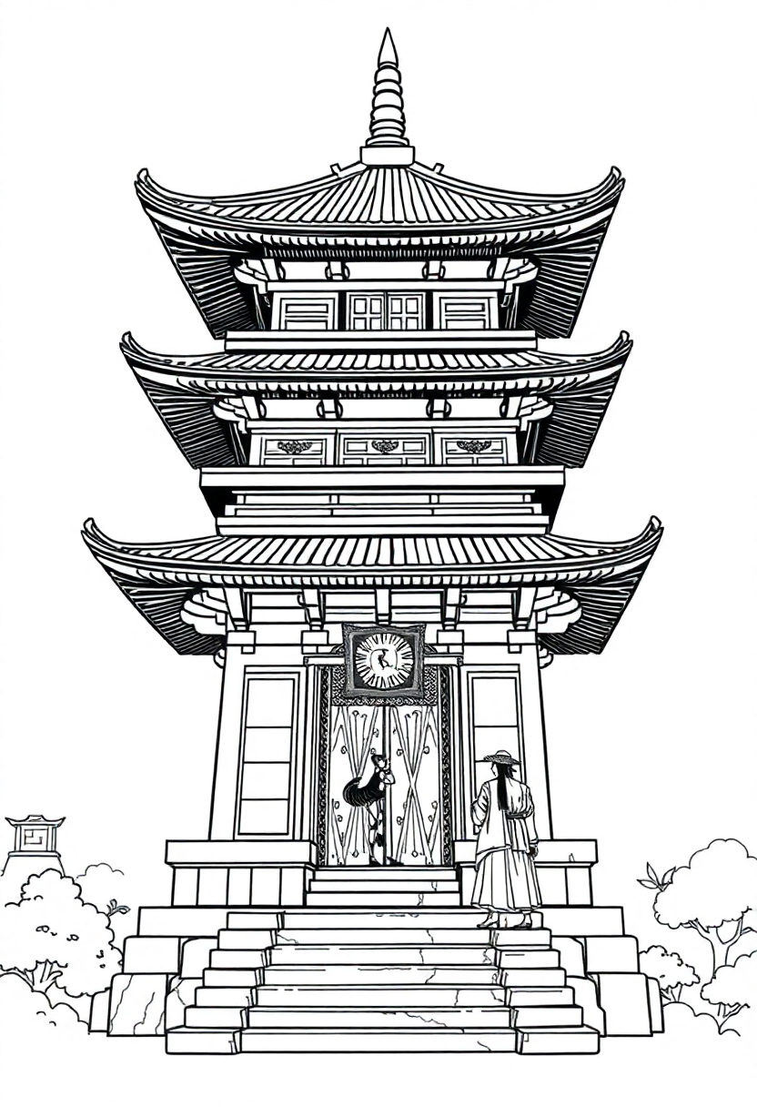 Japanese Temple Pagoda coloring page, free printable