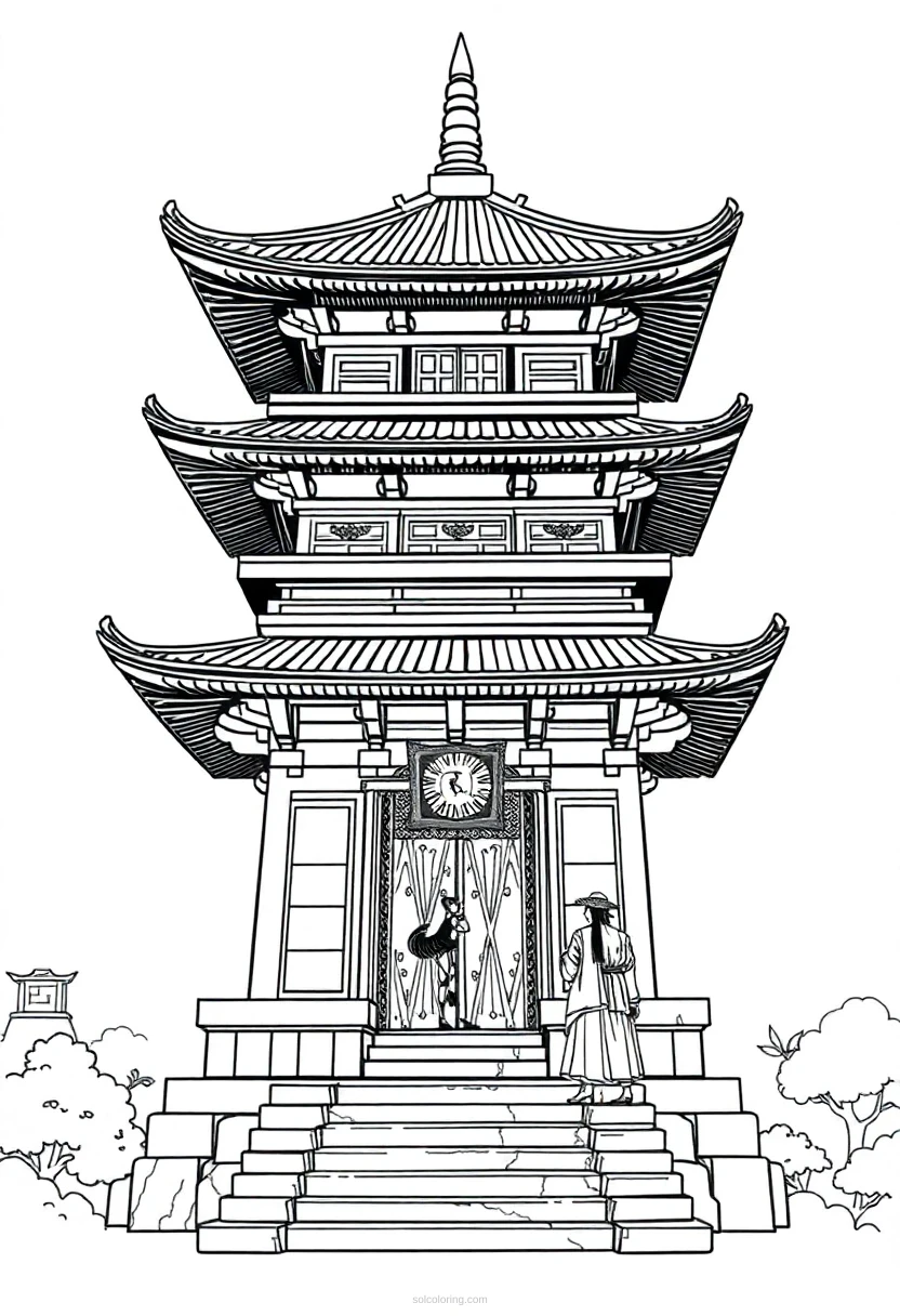 Japanese Temple Pagoda coloring page for kids