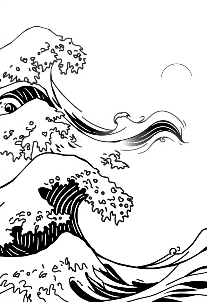 Japanese Wave Motifs coloring page, free printable