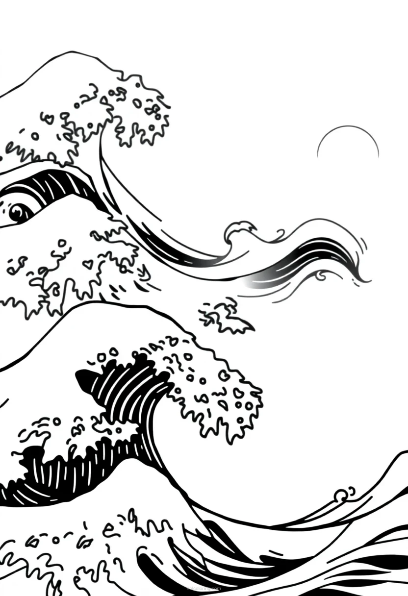 Japanese Wave Motifs coloring page for kids
