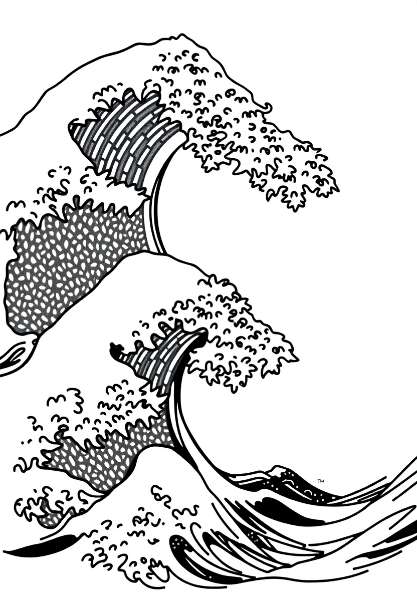 Japanese Wave Motifs coloring page, free printable