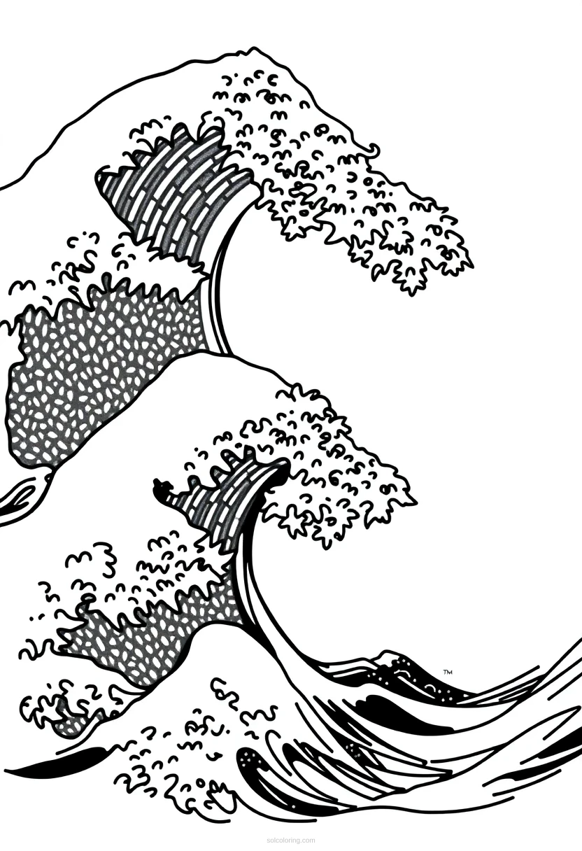 Japanese Wave Motifs coloring page for kids