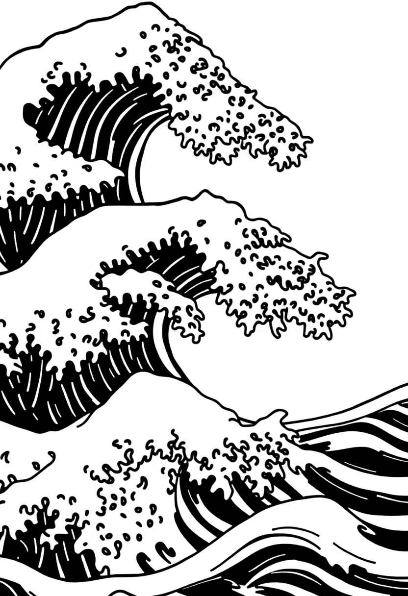 Japanese Wave Motifs coloring page, free printable