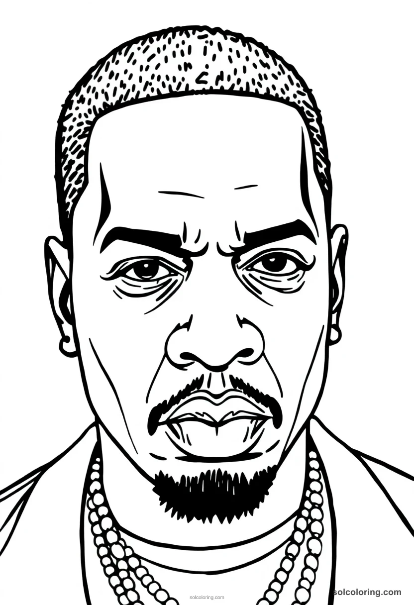 Illustrated Portrait Jay-Z illustrated portrait coloring page for kids