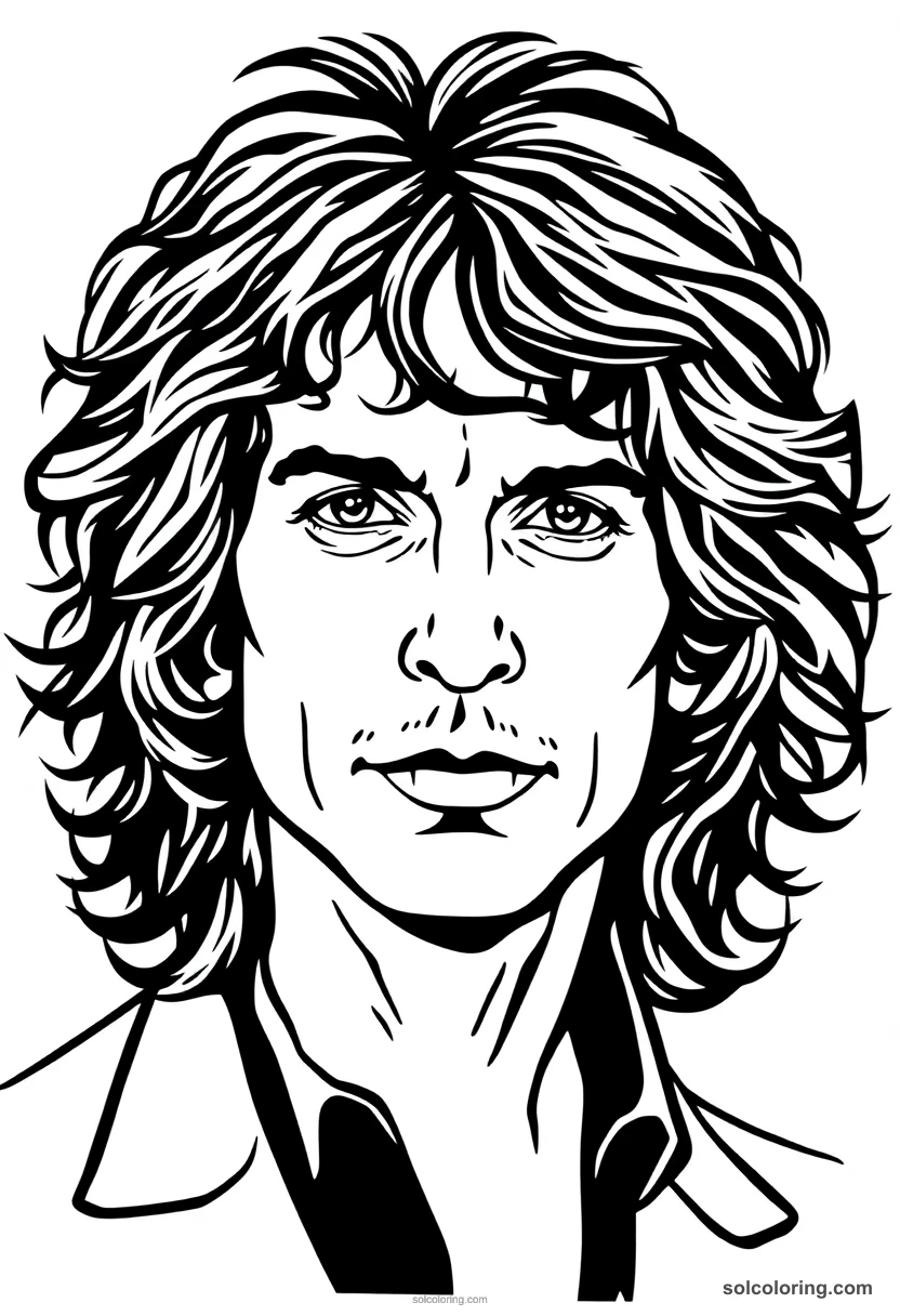 Illustrated Portrait Jim Morrison illustrated portrait coloring page for kids