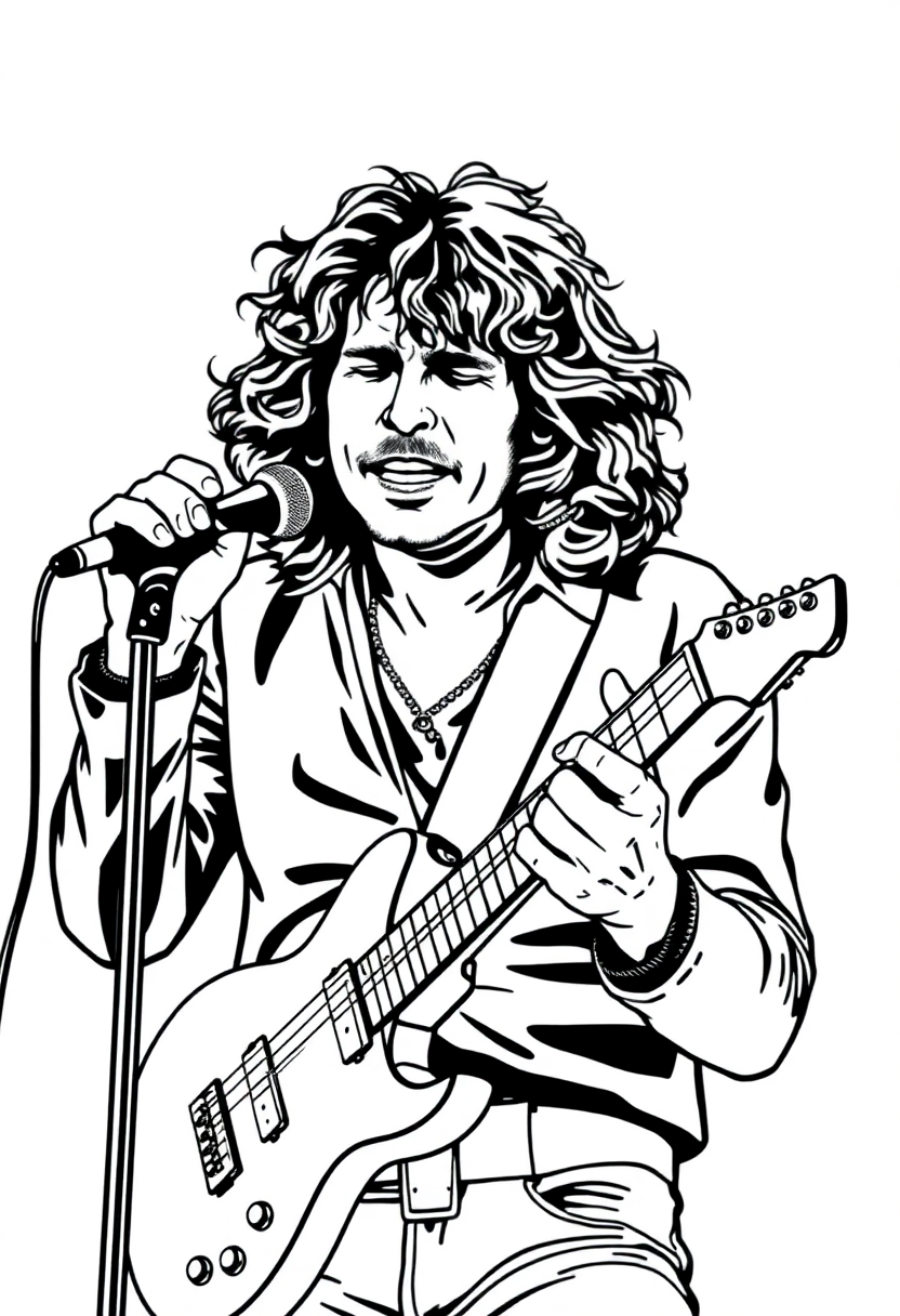 Jim Morrison Performing coloring page, free printable standard style for kids and adults