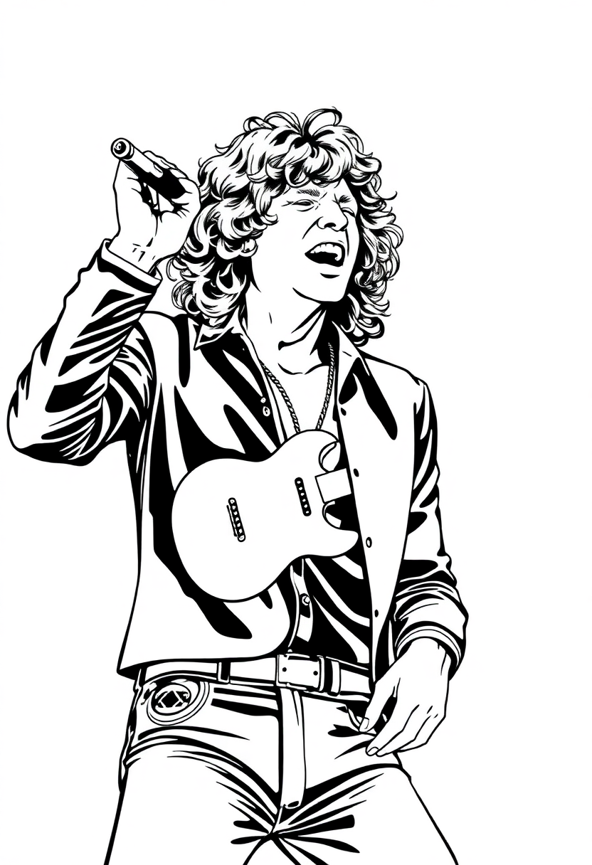Jim Morrison Performing coloring page, free printable