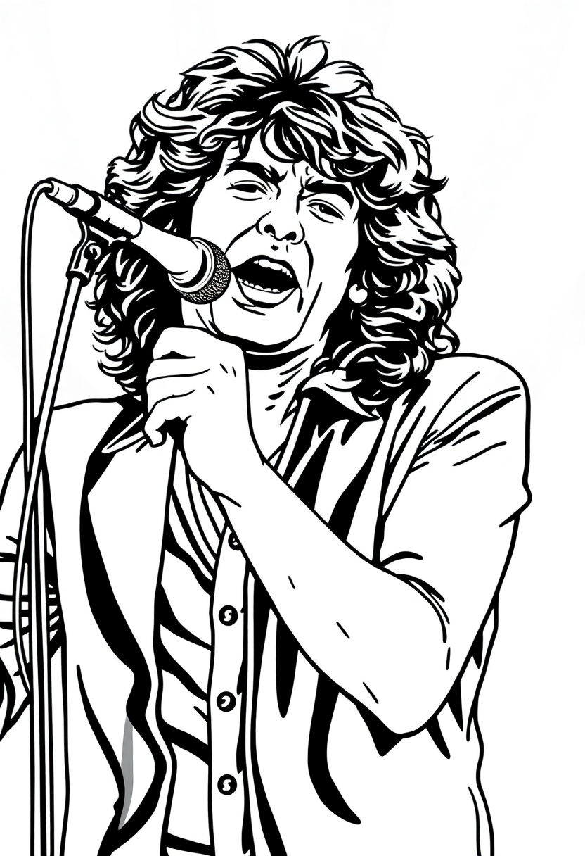 Jim Morrison Performing coloring page, free printable