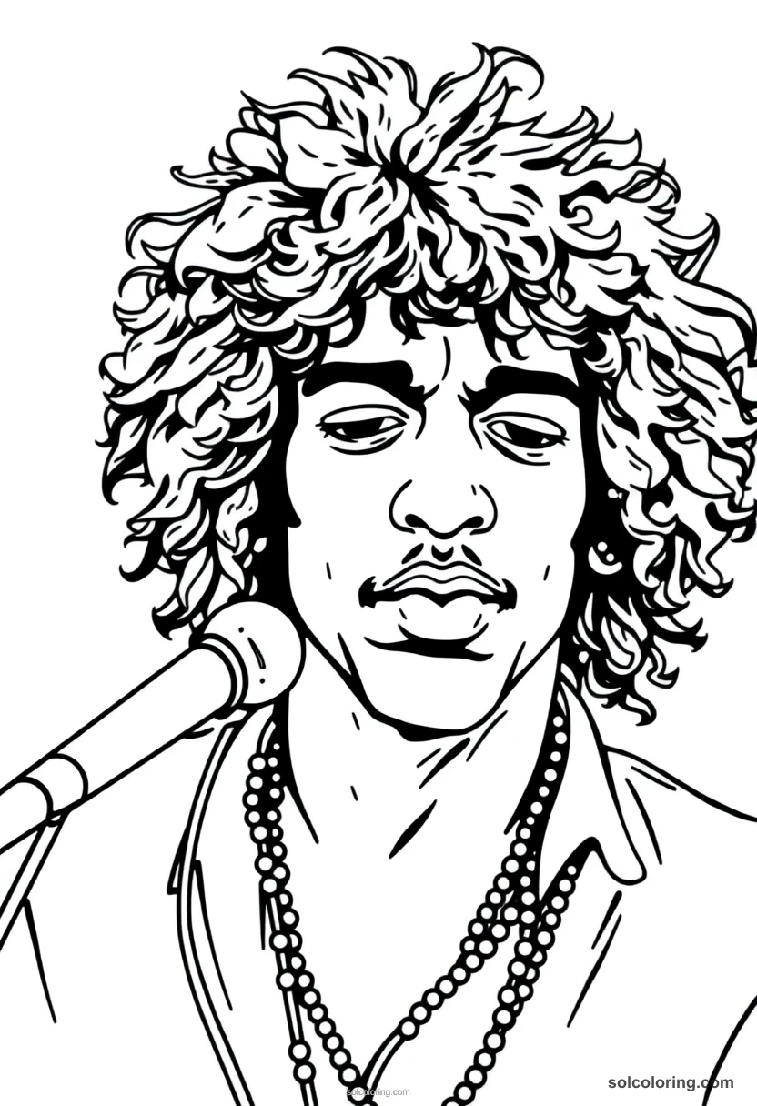 Illustrated Portrait Jimi Hendrix illustrated portrait coloring page for kids