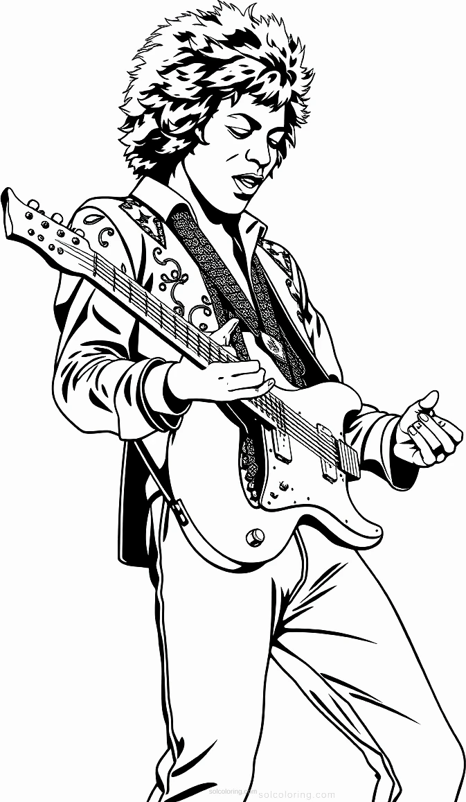 Jimi Hendrix Playing Guitar coloring page for kids