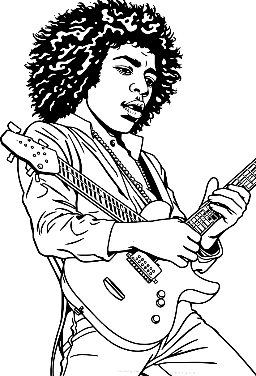 Jimi Hendrix Playing Guitar coloring page for kids