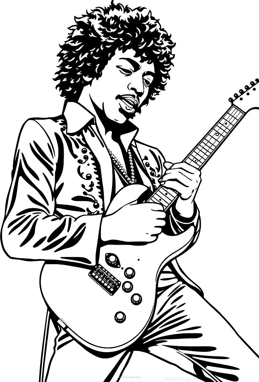 Jimi Hendrix Playing Guitar coloring pages