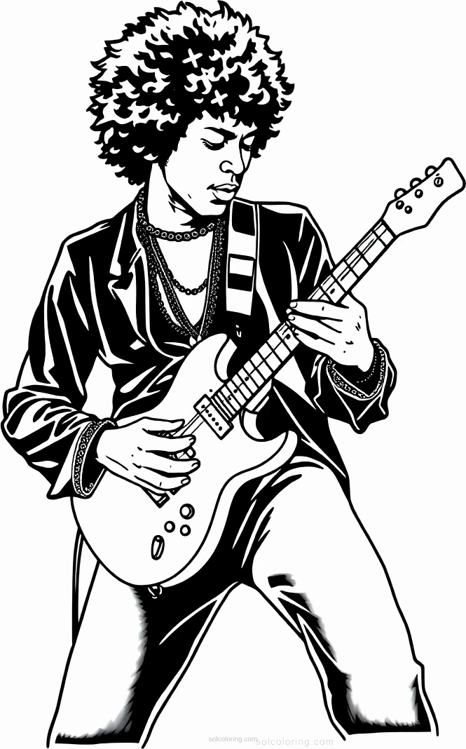 Jimi Hendrix Playing Guitar coloring page for kids