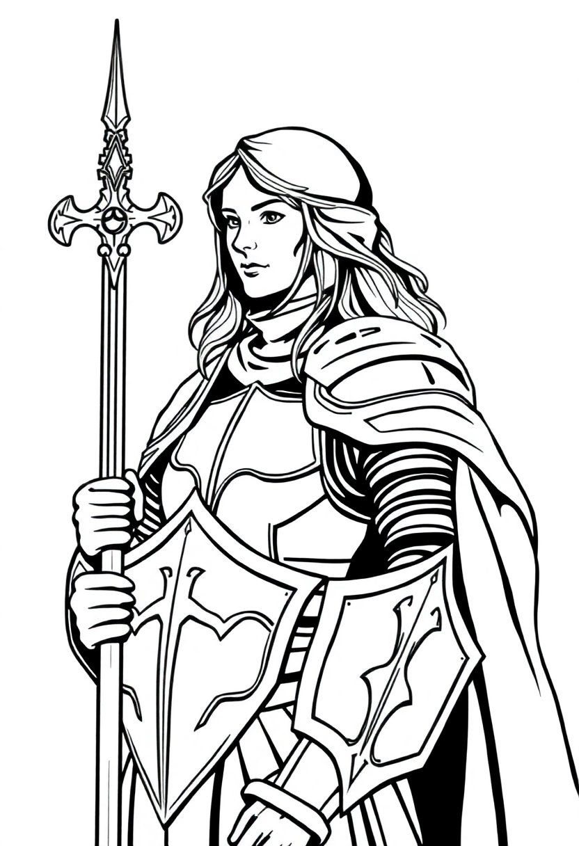 Joan of Arc with Armor coloring page, free printable