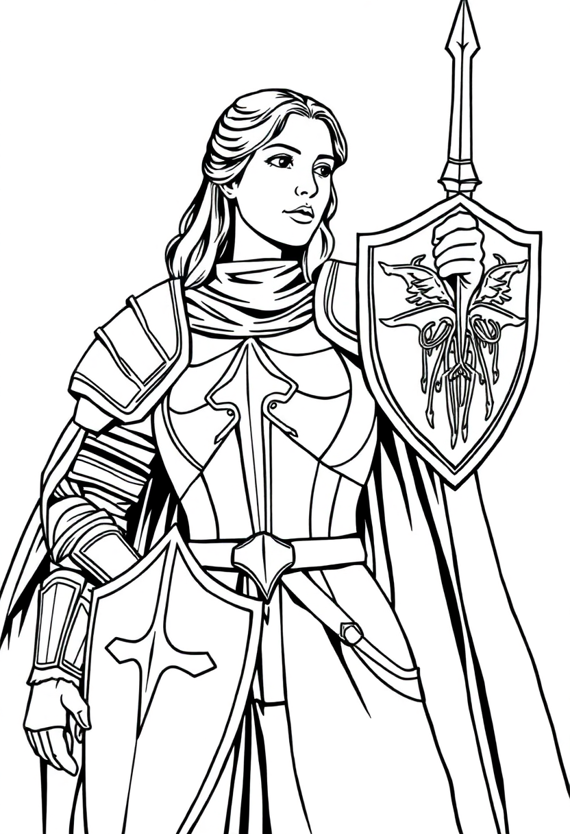 Joan of Arc with Armor coloring page, free printable