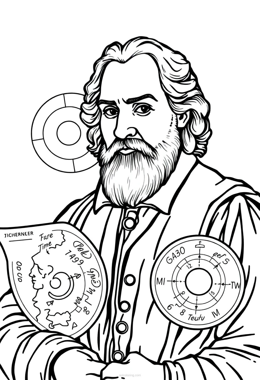 Johannes Kepler With Planetary Motion Diagrams coloring pages