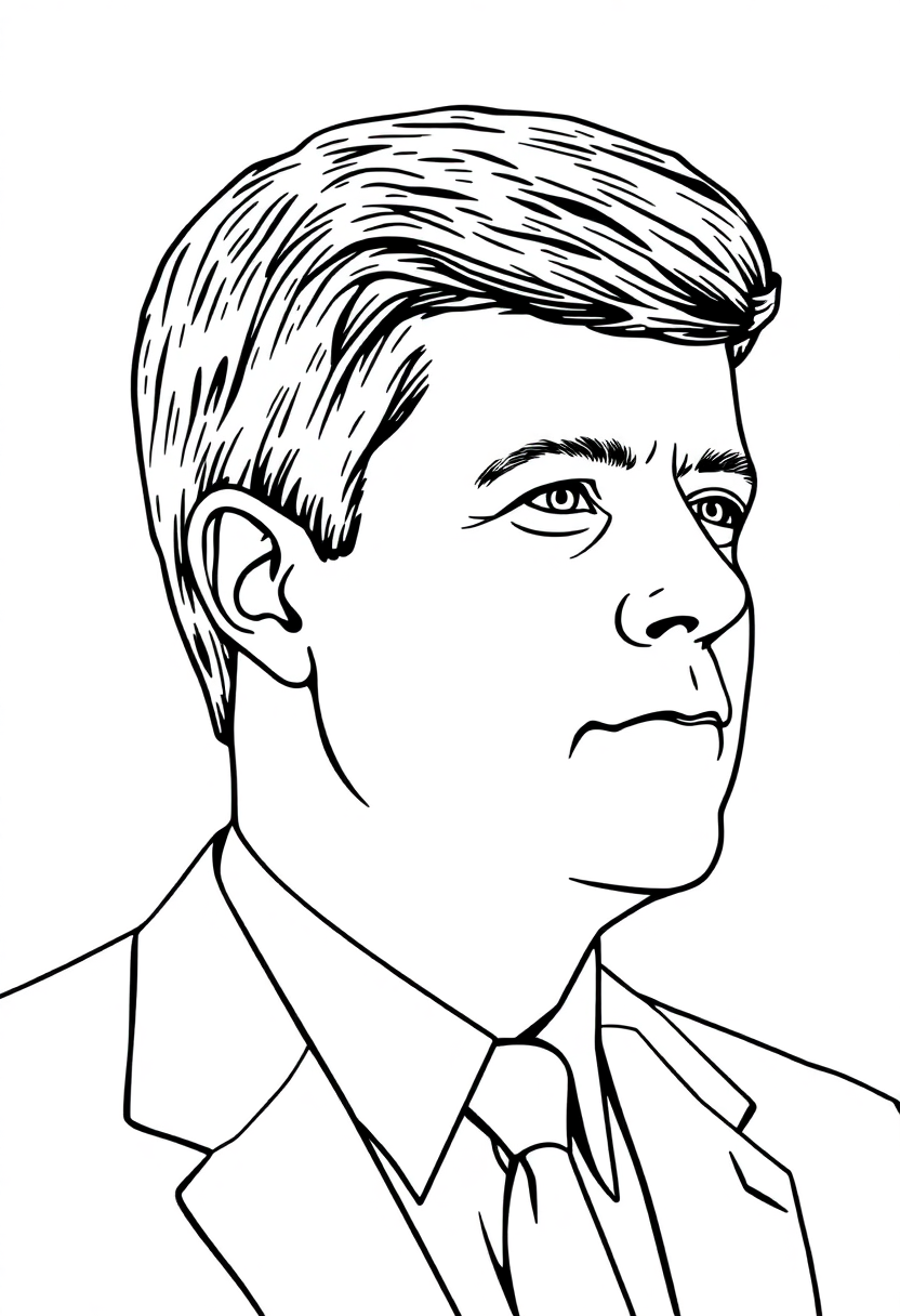 John F Kennedy Profile coloring page, free printable