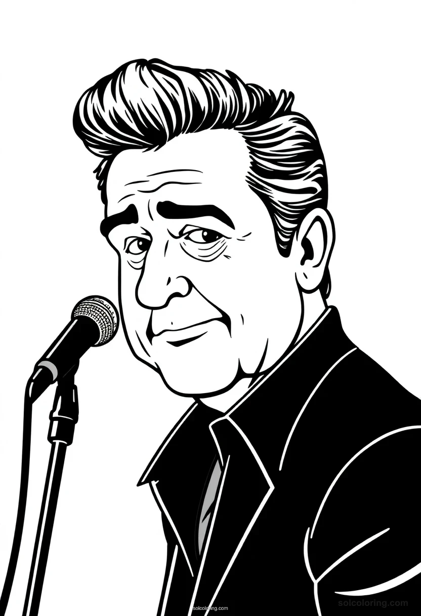 Caricature Johnny Cash caricature coloring page for kids