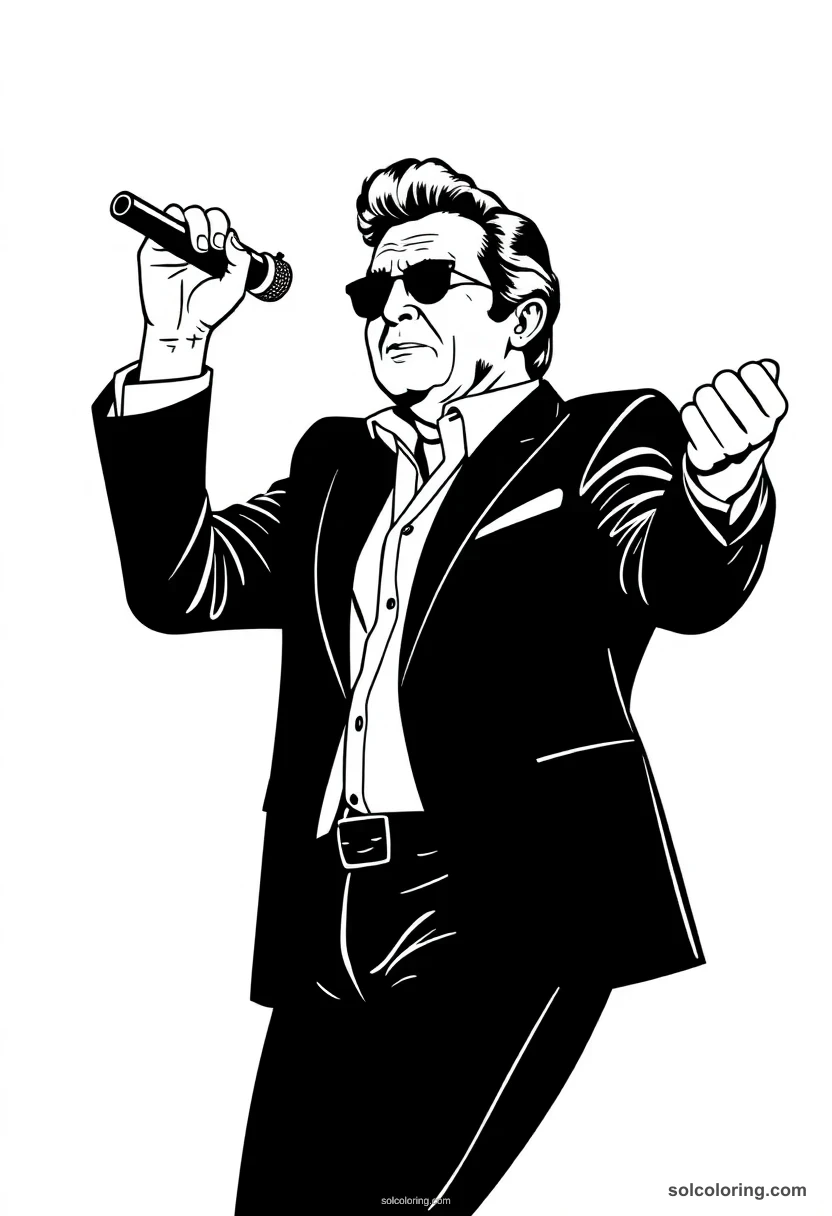 Silhouette Johnny Cash silhouette coloring page for kids
