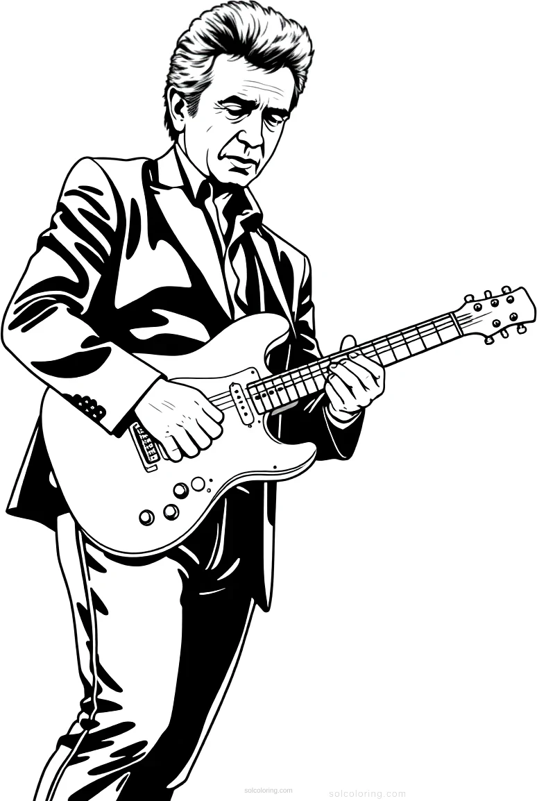 Johnny Cash with Guitar coloring page for kids