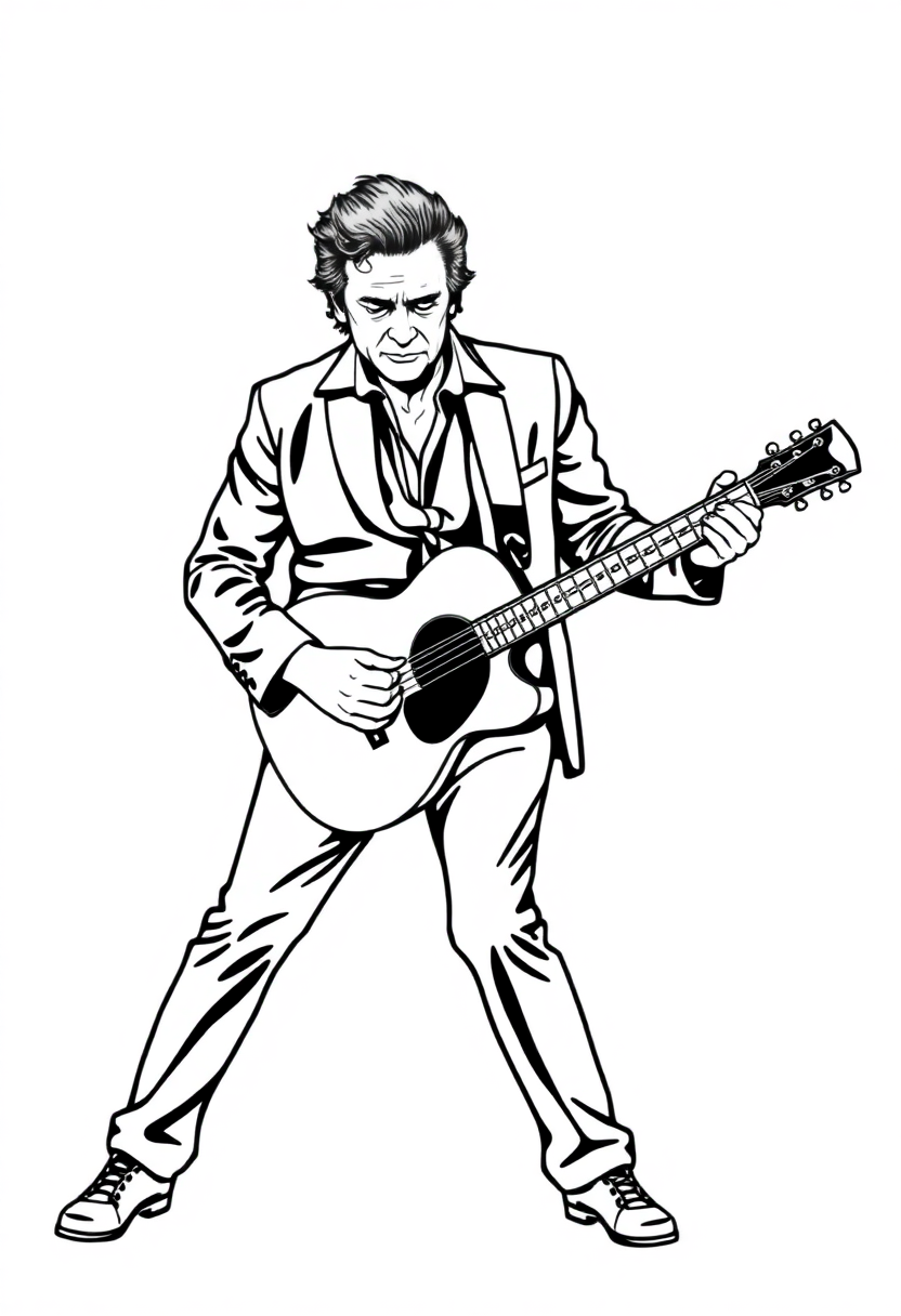 Johnny Cash with Guitar coloring page, free printable