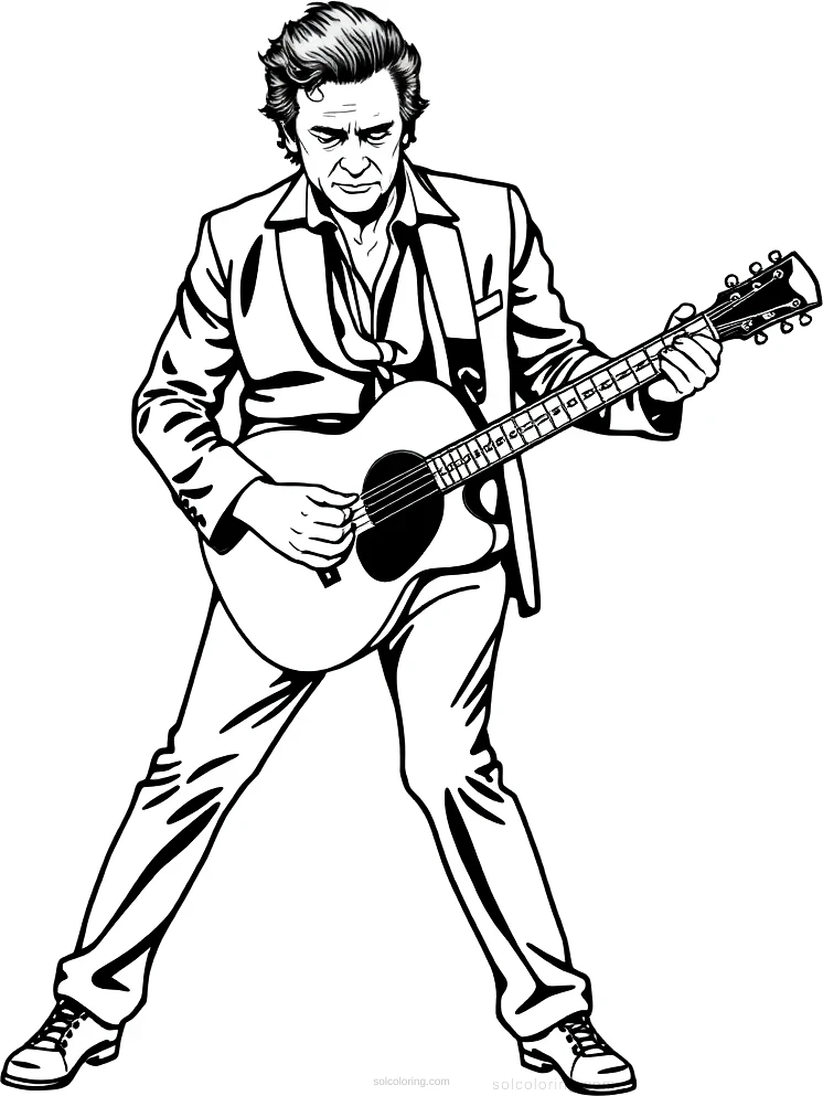 Johnny Cash with Guitar coloring page for kids