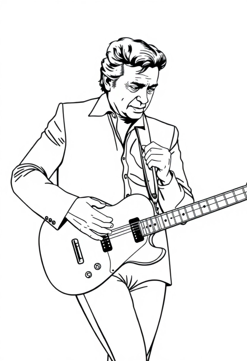 Johnny Cash with Guitar coloring page, free printable