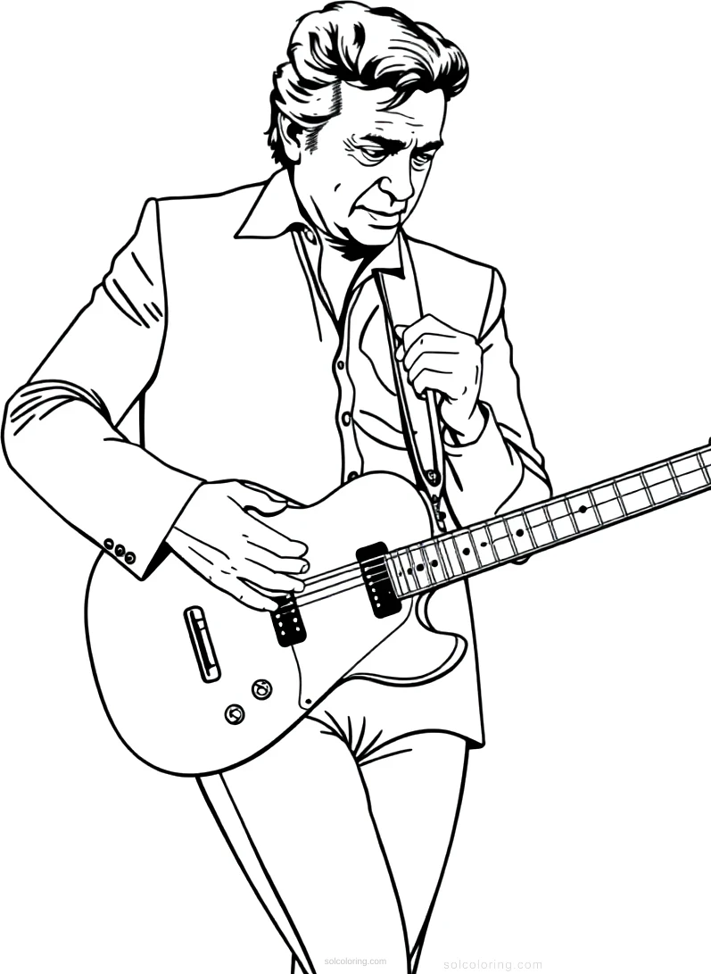 Johnny Cash with Guitar coloring page for kids