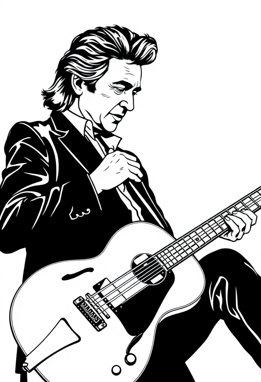 Johnny Cash with Guitar coloring page, free printable