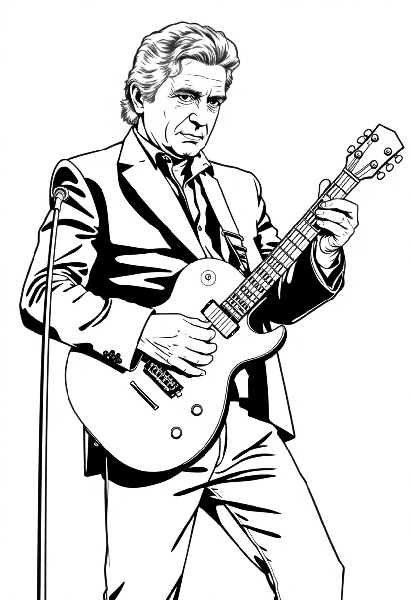 Johnny Cash with Guitar coloring page, free printable