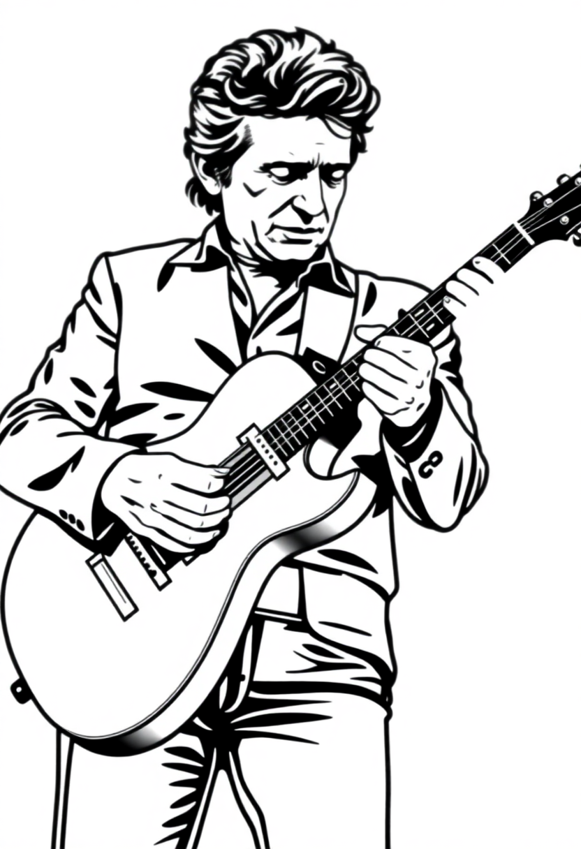 Johnny Cash with Guitar coloring page, free printable
