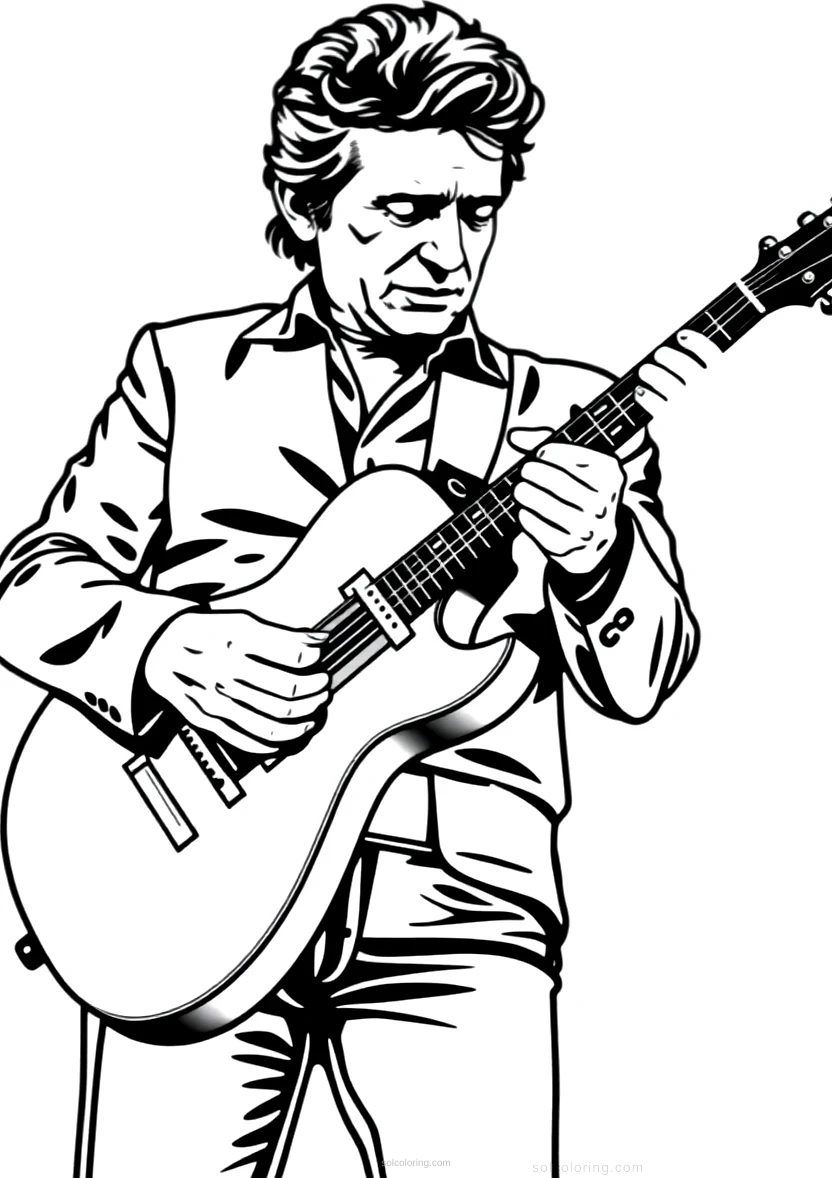 Johnny Cash with Guitar coloring page for kids
