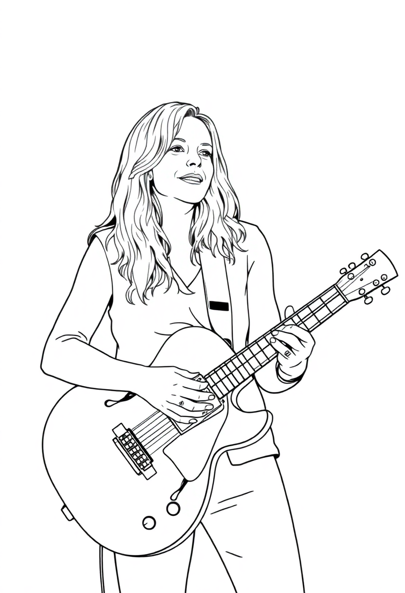 Joni Mitchell with Guitar coloring page, free printable