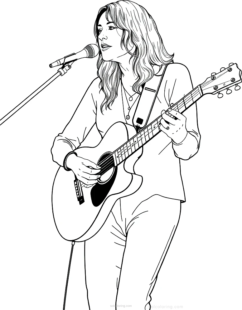 Joni Mitchell with Guitar coloring page for kids