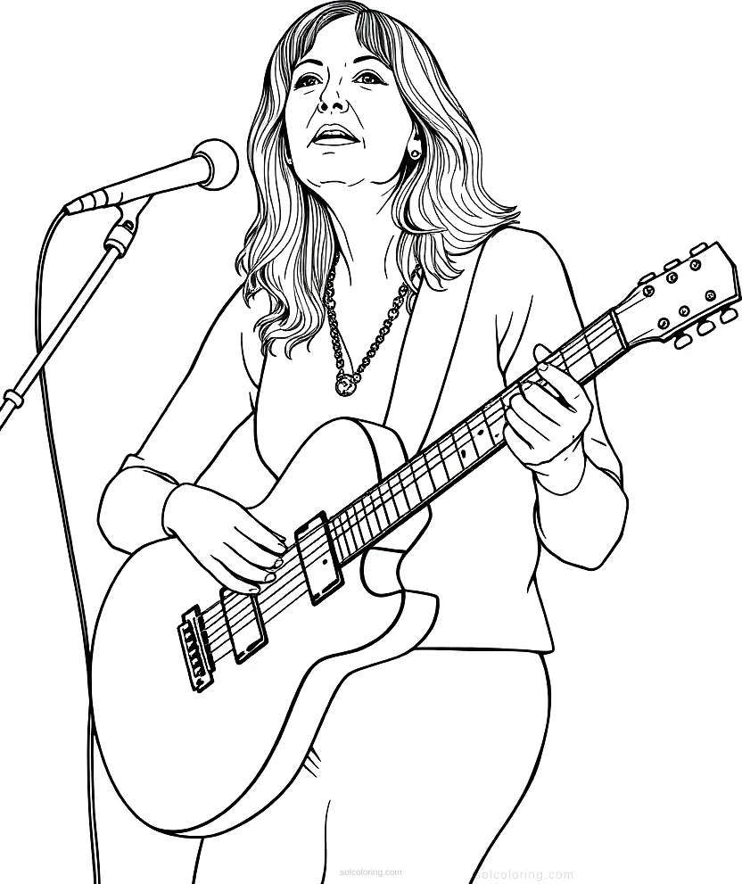 Joni Mitchell with Guitar coloring page for kids