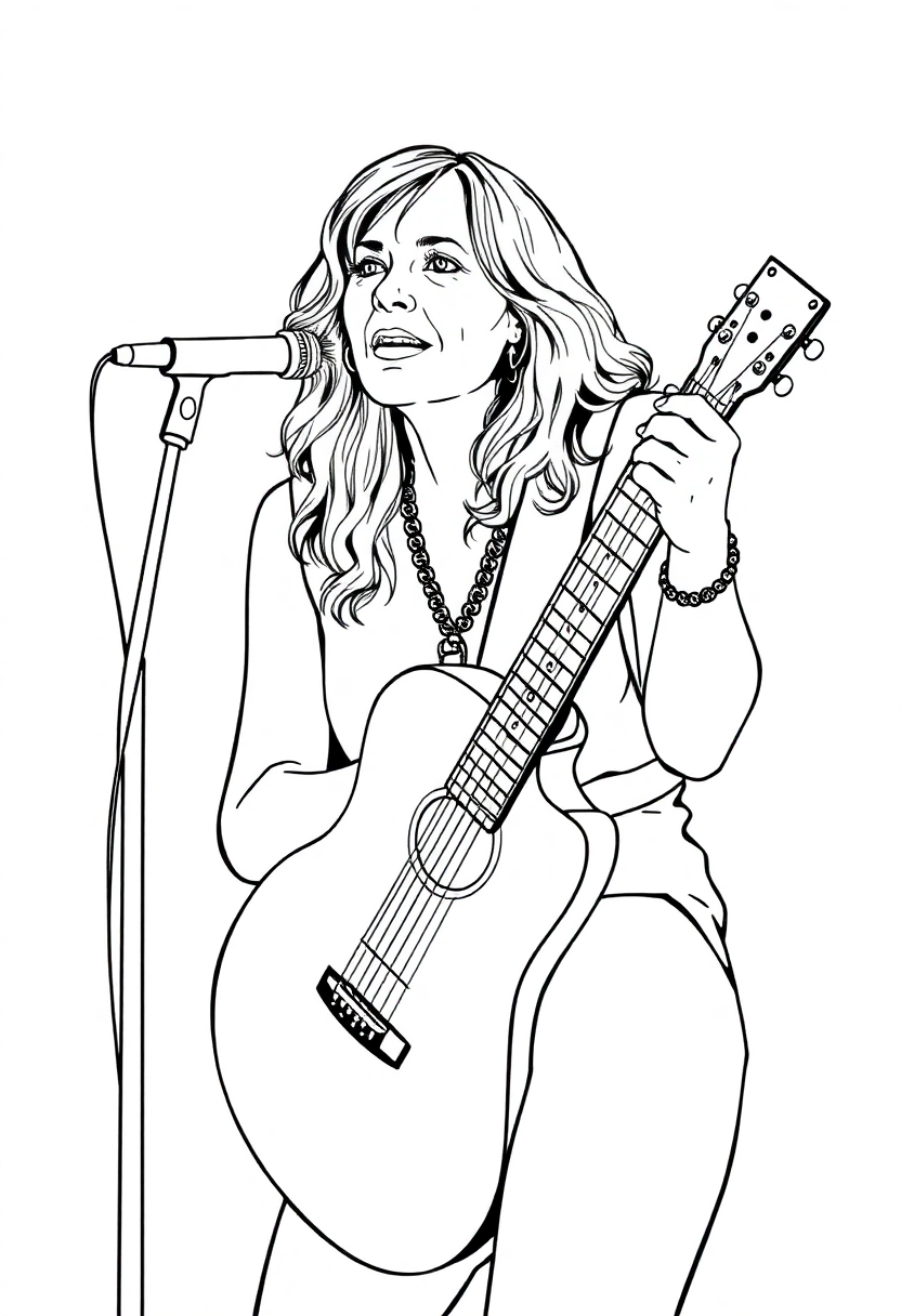 Joni Mitchell with Guitar coloring page, free printable