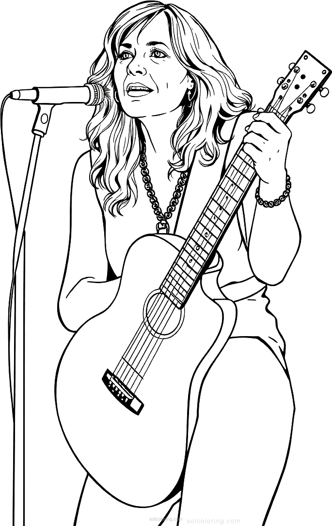 Joni Mitchell With Guitar coloring pages