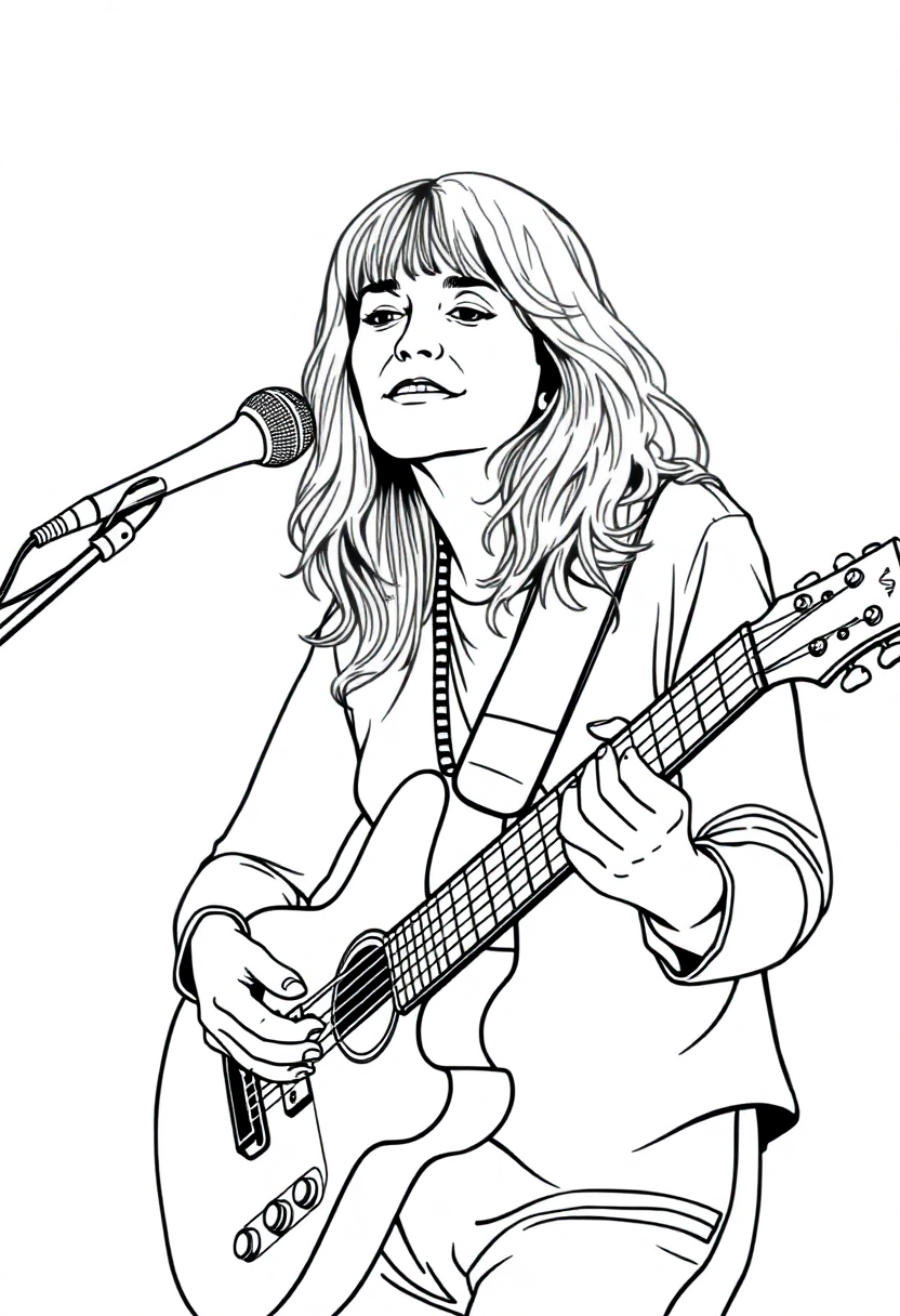 Joni Mitchell with Guitar coloring page, free printable