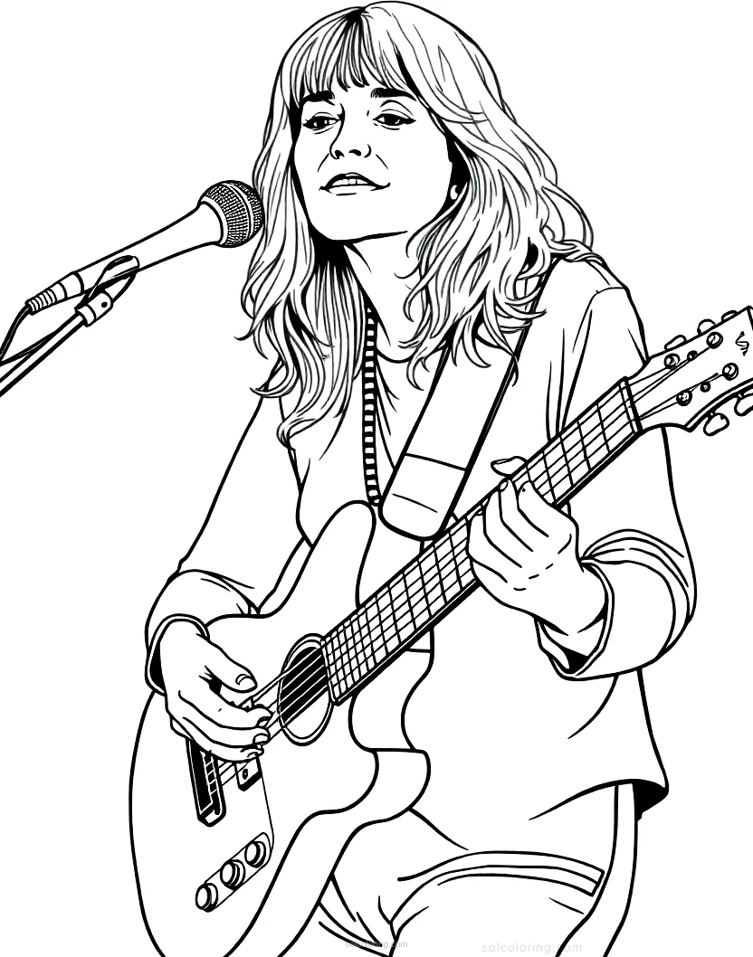 Joni Mitchell with Guitar coloring page for kids
