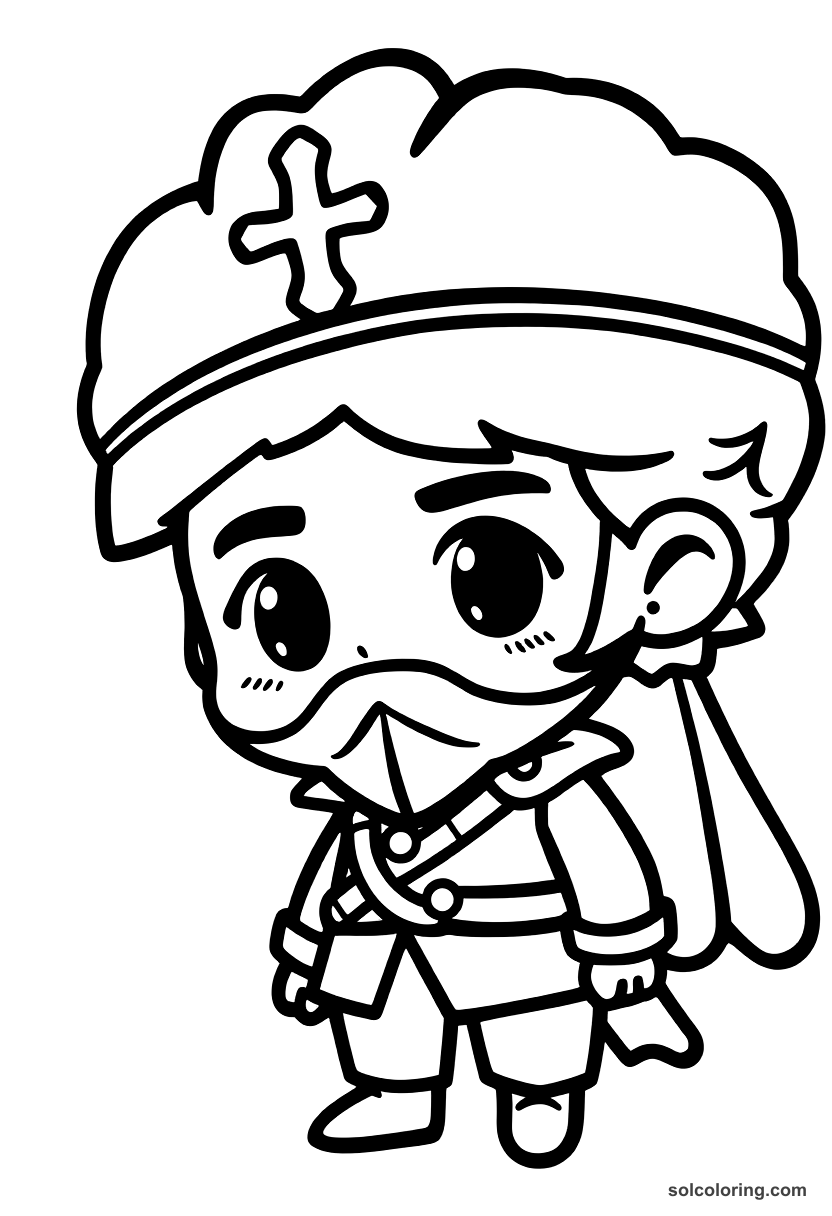 Chibi Jose de San Martin in Argentina coloring page, free printable chibi style