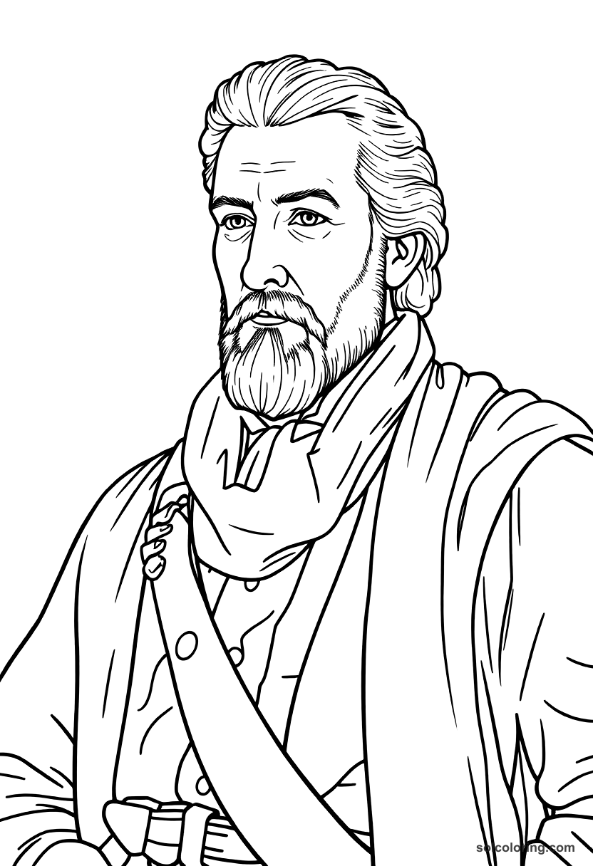 Jose de San Martin in Argentina coloring page, free printable detailed style