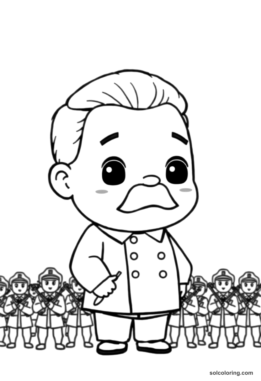 Chibi Joseph Stalin Reviewing the Red Army coloring page, free printable chibi style