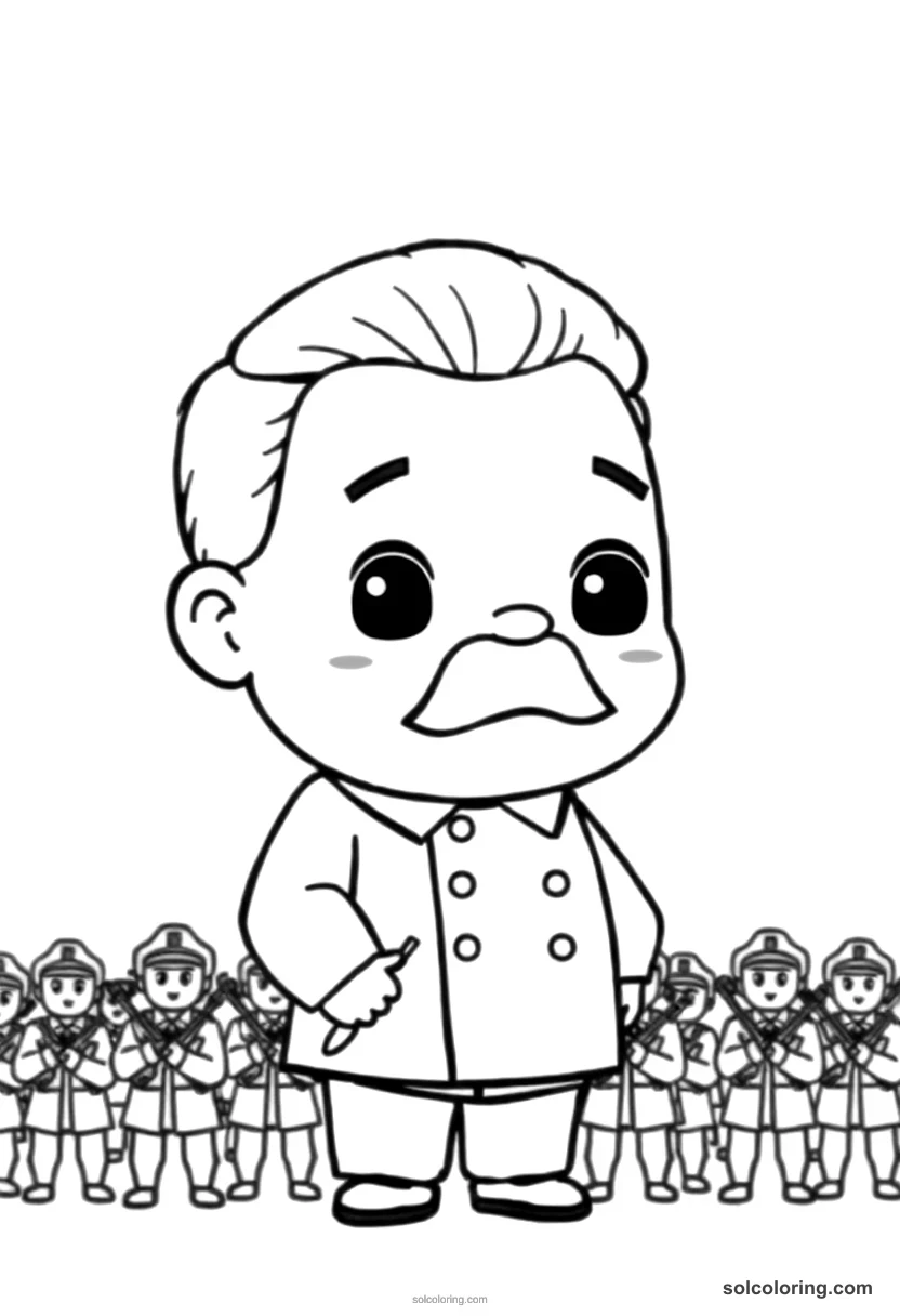 Chibi Joseph Stalin Reviewing the Red Army chibi coloring page for kids