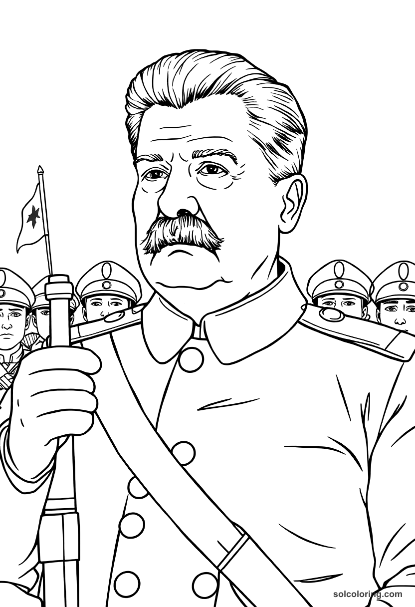 Joseph Stalin Reviewing the Red Army coloring page, free printable detailed style
